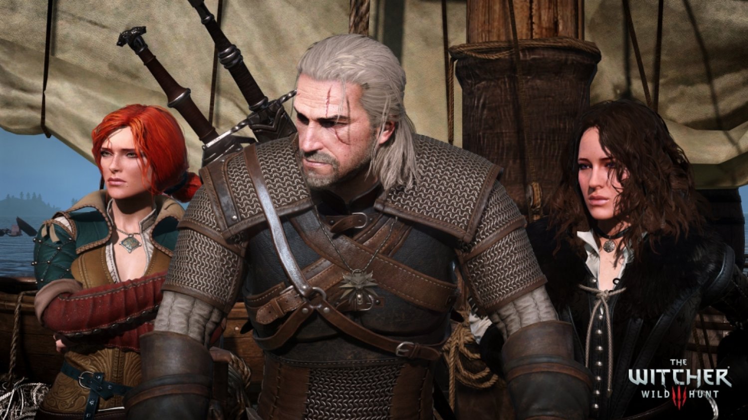Geralt w otoczeniu Triss i Yennefer