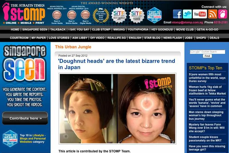 W Japonii panuje ostatnio moda na "obwarzanki" na czole. Wykonuje się je za pomocą zastrzyków z soli fizjologicznej.
