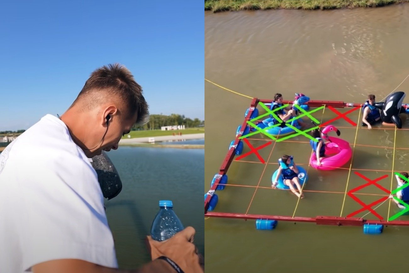 Friz wrzucił do jeziora balony i plastikową butelkę.