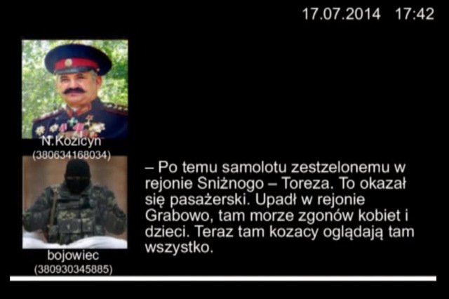 Służba Bezpieczeństwa Ukrainy opublikowała nagrania rozmów, jakie po zestrzeleniu boeinga mieli przeprowadzić separatyści i pomagający im Rosjanie
