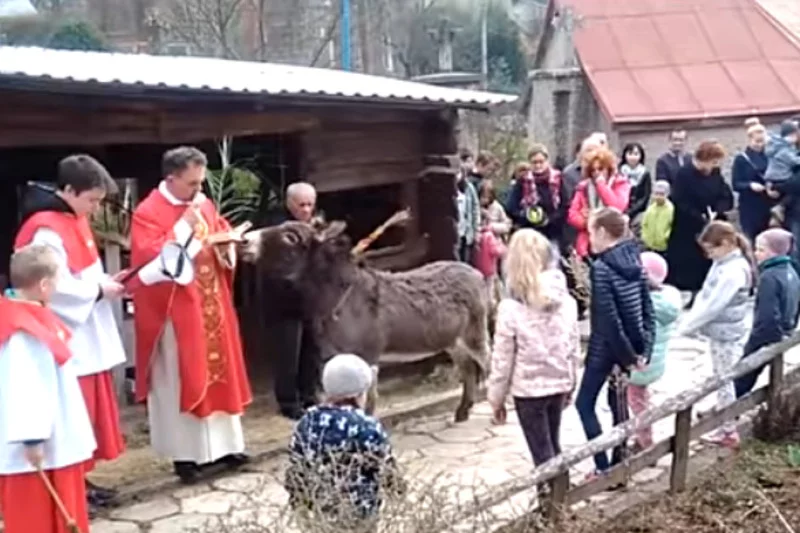 Ksiądz Maciej Oliwa też w 2017 roku wjechał do kościoła na ośle.