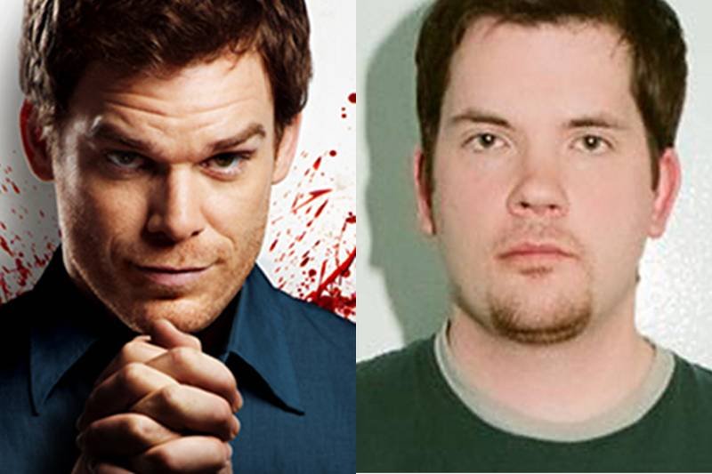 Po lewej Michael C. Hall, odtwórca roli Dextera Morgana. Po prawej Mark Twitchell, odsiadujący wyrok za zabójstwo. Miał inspirować się serialowym "Dexterem"