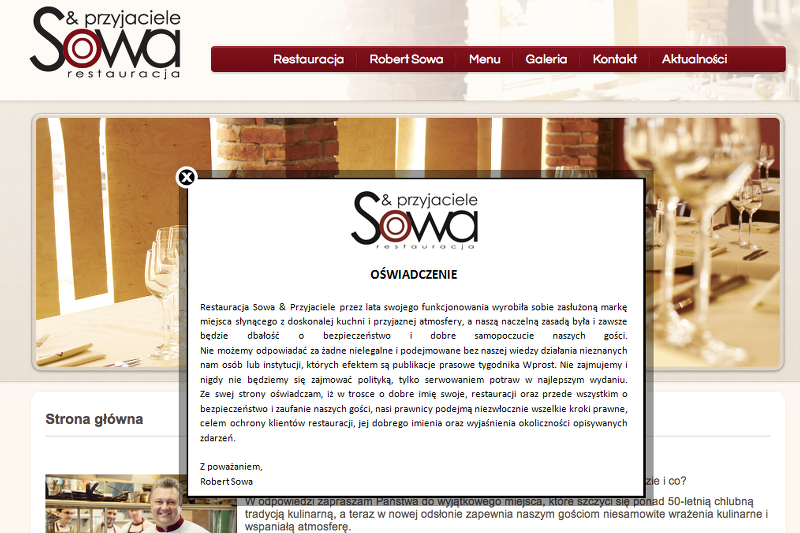 Właściciel restauracji Sowa & Przyjaciele odcinka się od taśm Wprostu.