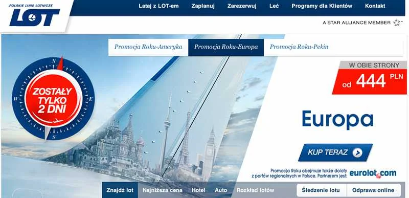 W ramach oferty promocyjnej LOT oferuje bilety na trasach europejskich w cenie 444 zł