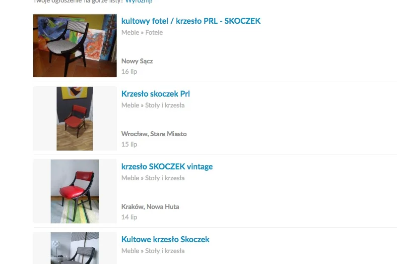 Oryginalne krzesło "Skoczek" kupimy na OLX