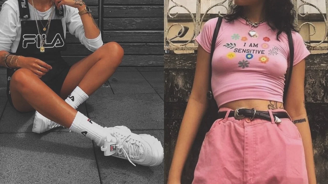 Lata 90. wracają również w stylizacjach festiwalowych. Wysoko podciągnięte skarpetki i spodnie z wysokim stanem to hit