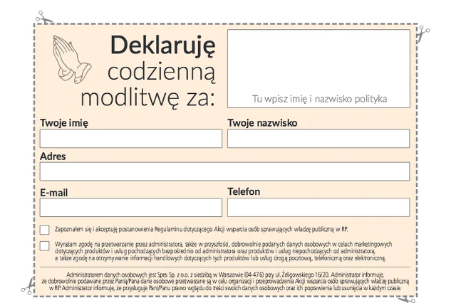 Formularz zachęcający do modlitw