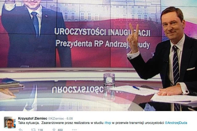 Krzysztof Ziemiec, w reakcji na krytykę tego zdjęcia, zapewnił, iż był to tylko niewinny żart. Parę miesięcy później był jednym z nielicznych dziennikarzy "Wiadomości", którzy pozostali w redakcji.