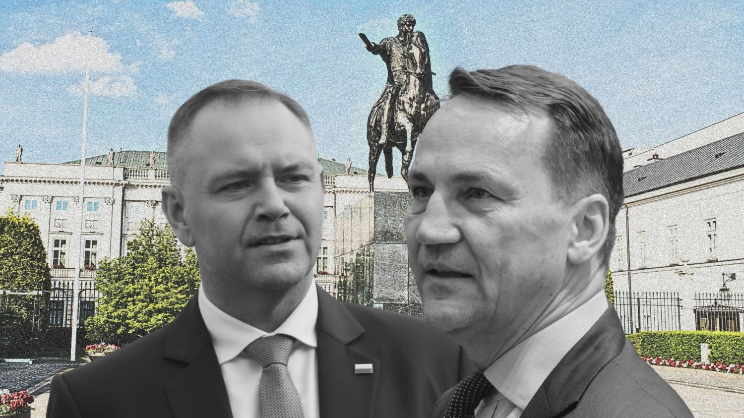 Przychodzi Sikorski do Nawrockiego. W Pałacu polecą iskry, bo to spotkanie ma drugie dno Karol Nawrocki i Radosław Sikorski na tle Pałacu Prezydenckiego