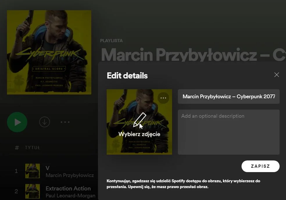 Jak zmienić zdjęcie playlisty na Spotify na komputerze?