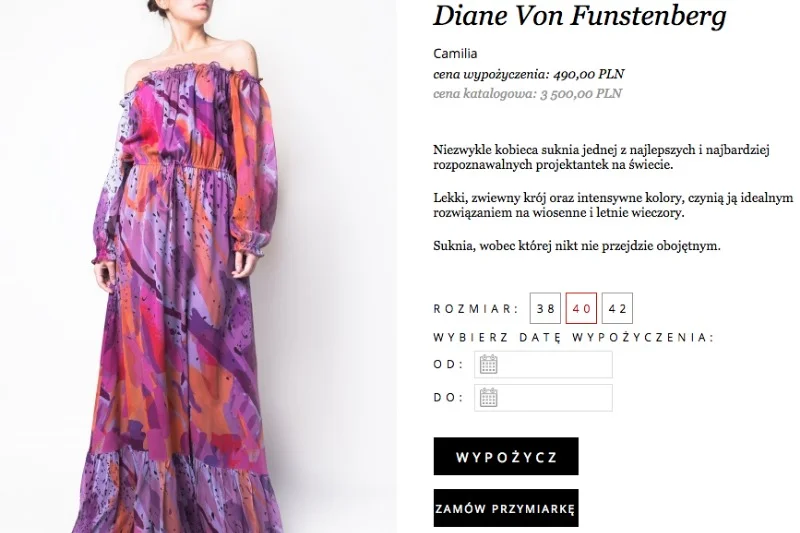Sukienka znanej projektantki - Diane von Furstenberg kosztuje 3500 zł. Wypożyczysz ją za 490 zł