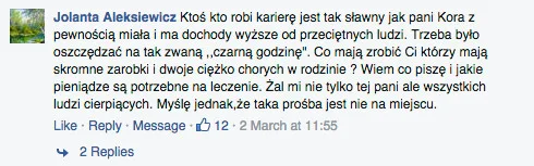 Komentarz do tekstu: "Nazywam się Olga Sipowicz, jestem piosenkarką". Kora prosi o wsparcie - miesięczny koszt leków to 24 tys. zł