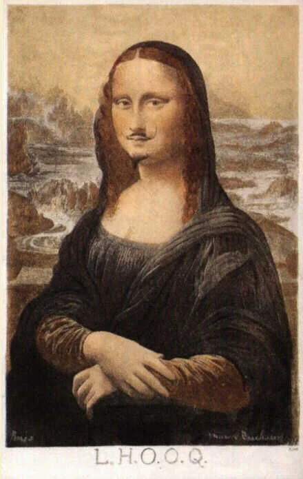 Marcel Duchamp
L.H.O.O.Q., 1919
readymade: ołowek na repropdukcji Leonardo da Vinci Mona Lisa