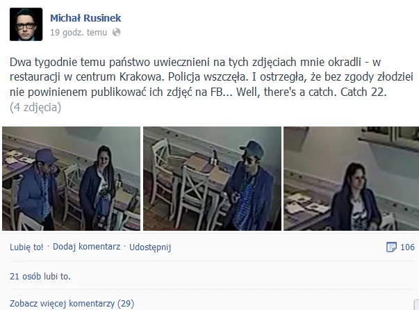 Złodzieje ukradli pieniądze z portfela Michała Rusinka