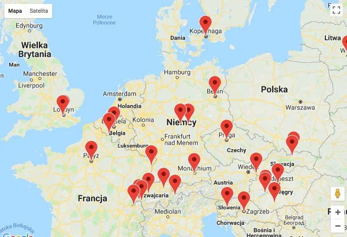 Fragment mapy podróży zagranicznych prezydenta Andrzeja Dudy.