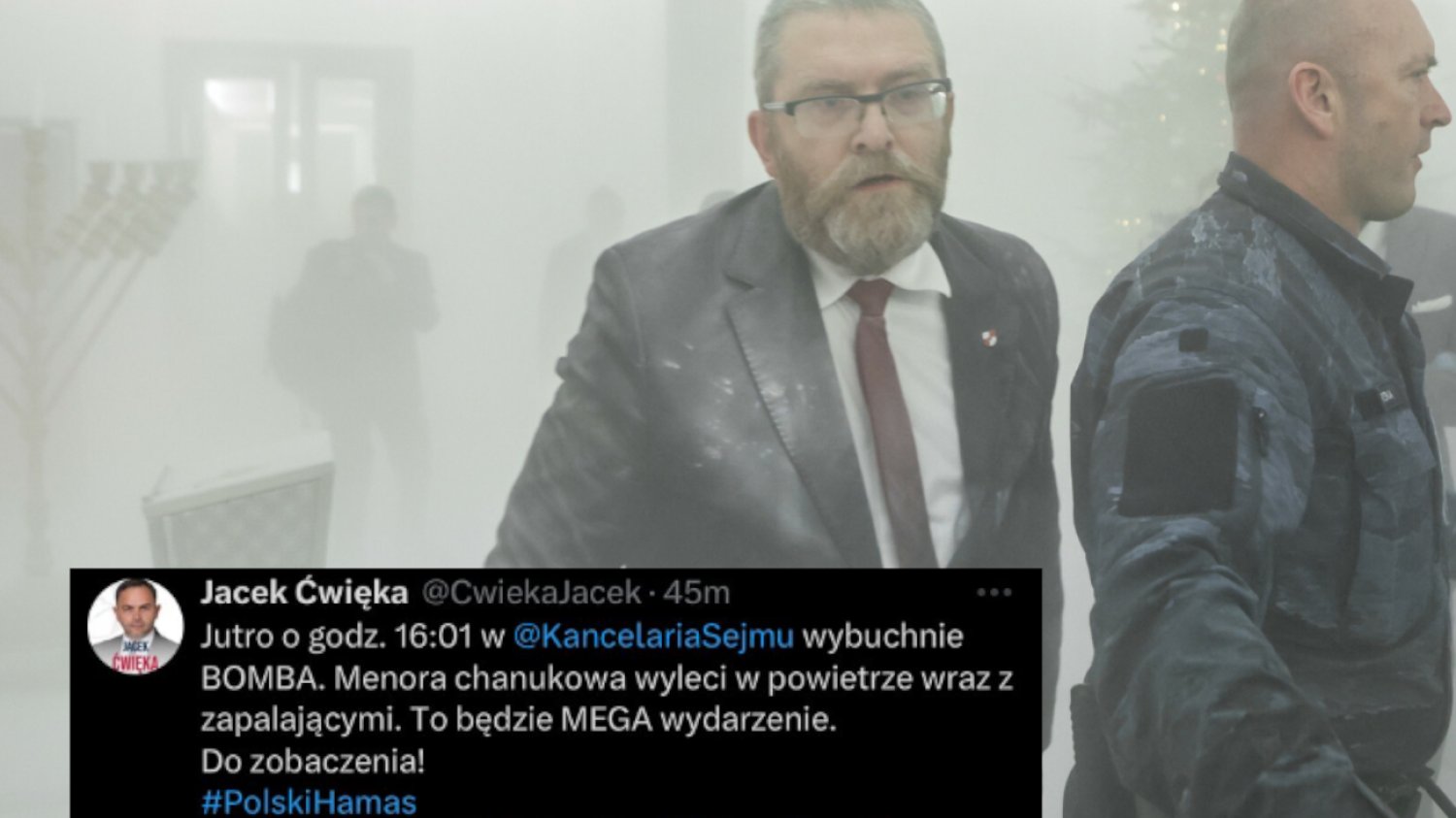 Kandydat Konfederacji grozi zamachem na Chanuce w Sejmie. Jest komentarz policji