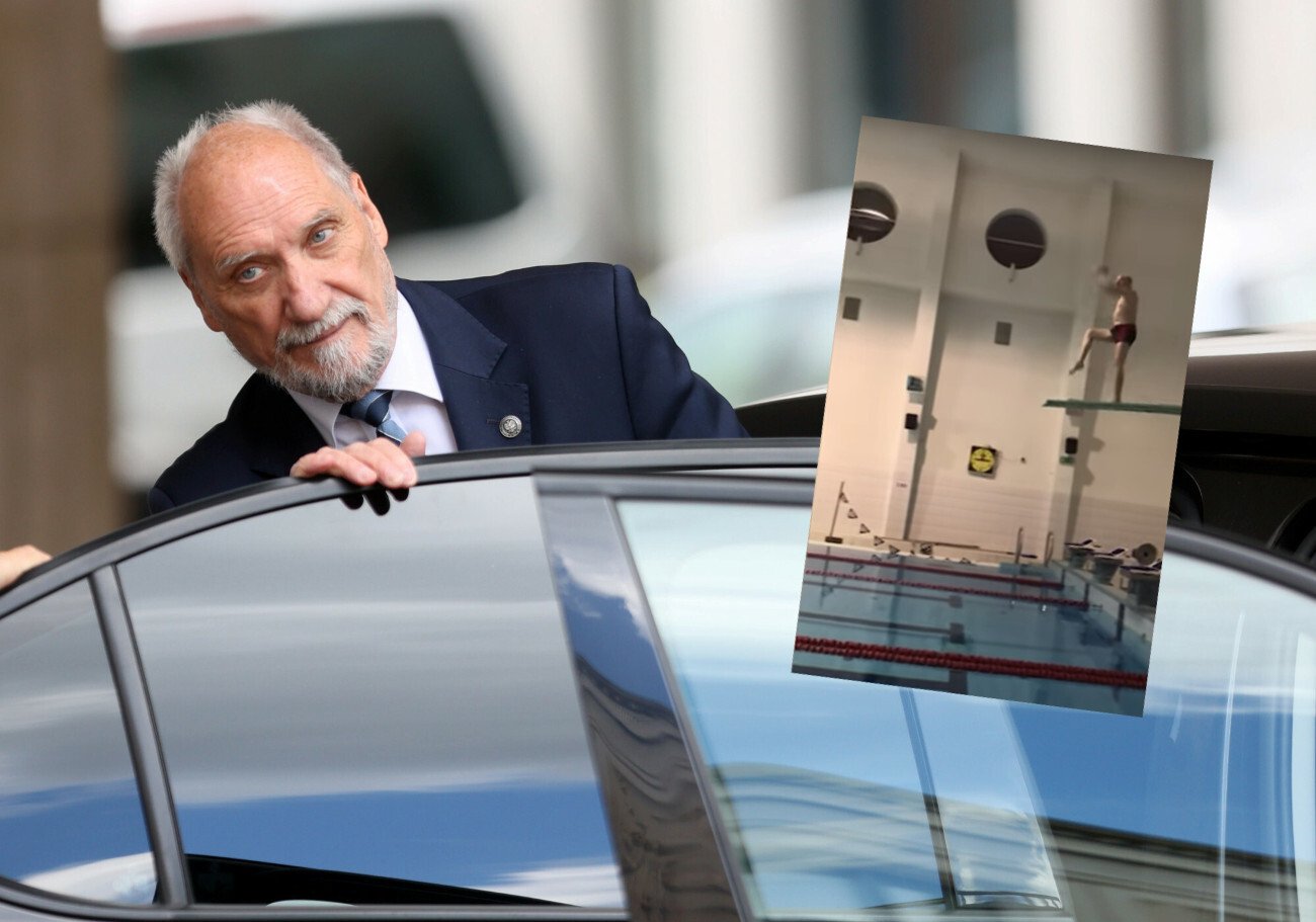 "Niesamowita forma" Macierewicza. Spektakularny skok do basenu [WIDEO]