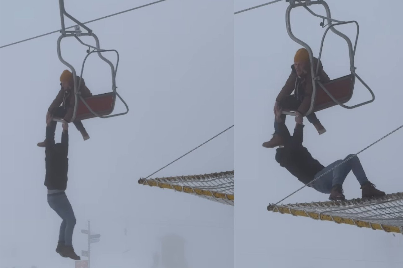 Mężczyzna zwisał trzymając się krzesełka 10 metrów nad ziemią