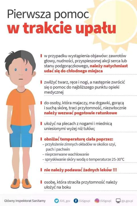 Pierwsza pomoc w czasie upałów. Służby sanitarne przypominają, jakie są zasady zachowania ostrożności w takich przypadkach.