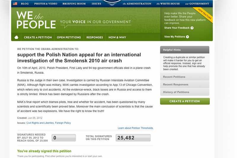 Petycja Polaków do amerykańskich władz