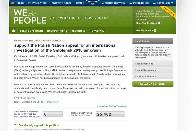Petycja Polaków do amerykańskich władz