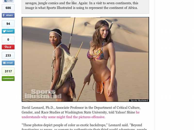 Jedno z kontrowersyjnych zdjęć dodatku "Swimsuit Issue" do magazynu "Sports Illustrated", któremu zarzucany jest rasizm i utwierdzanie krzywdzących stereotypów.