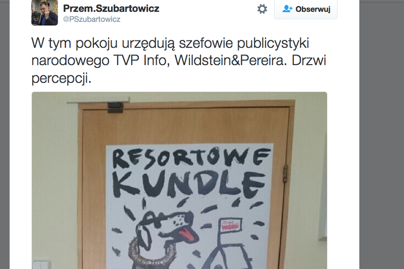 Tak wyglądają drzwi w siedzibie TVP Info