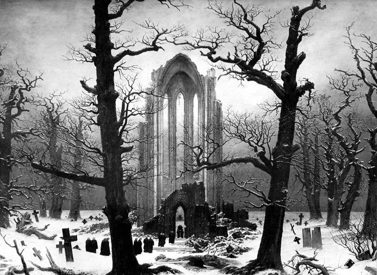 Caspar David Friedrich - "Ruiny klasztoru w śniegu", 1817