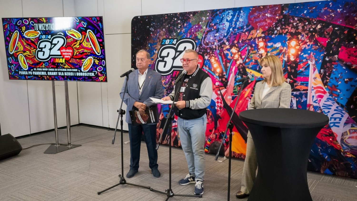 Ogłoszenie celu 32. Finału WOŚP - prof. Bohdan Maruszewski, Jerzy Owsiak i prof. Katarzyna Krenke.