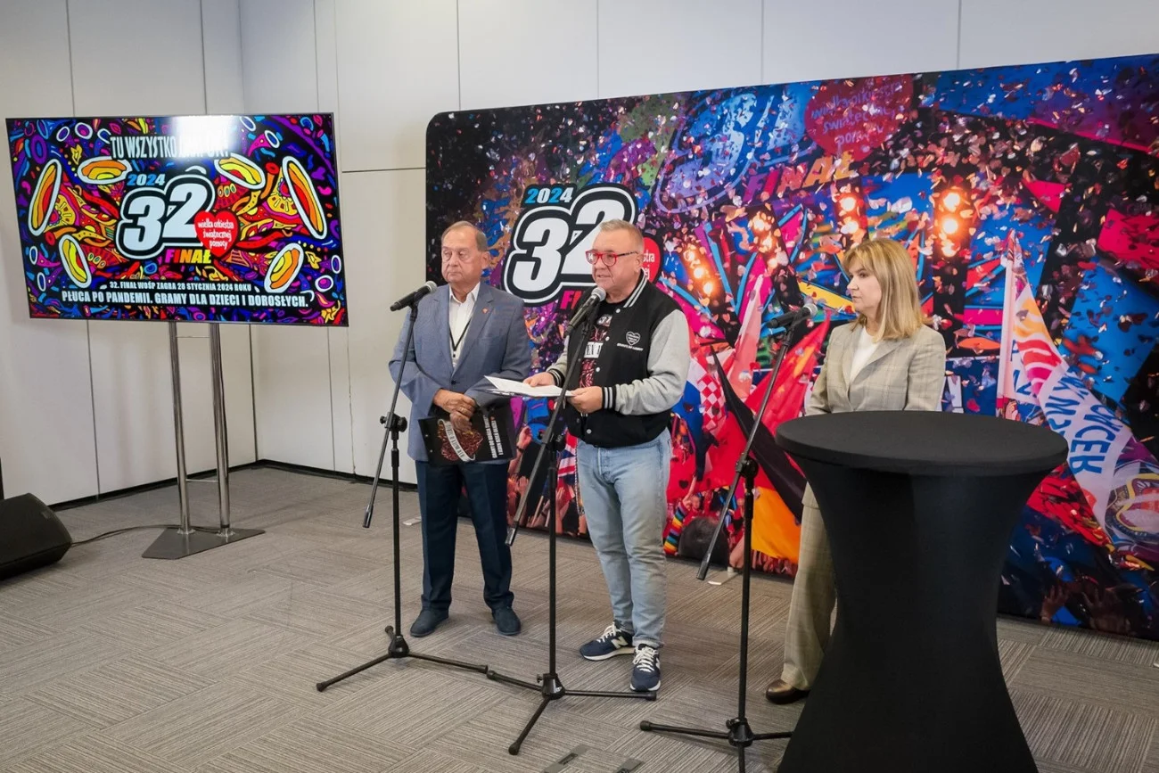 Ogłoszenie celu 32. Finału WOŚP - prof. Bohdan Maruszewski, Jerzy Owsiak i prof. Katarzyna Krenke.