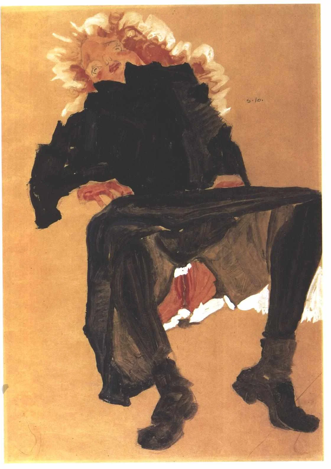 Egon Schiele, Liegendes Mädchen in dunkelblauem Kleid, 1910