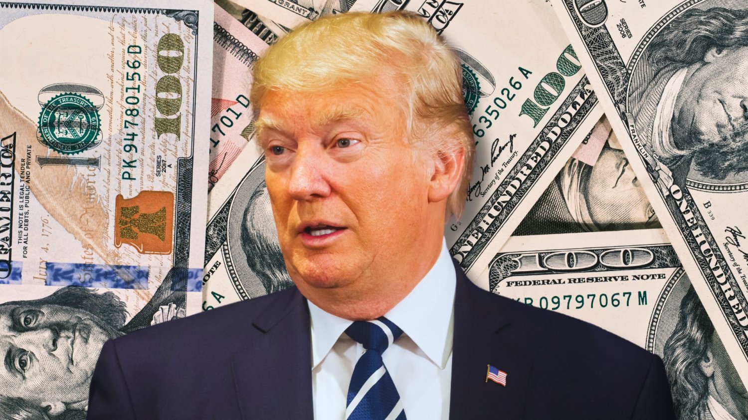 Donald Trump i koszty wojny w Iranie Donald Trump na tle dolarów