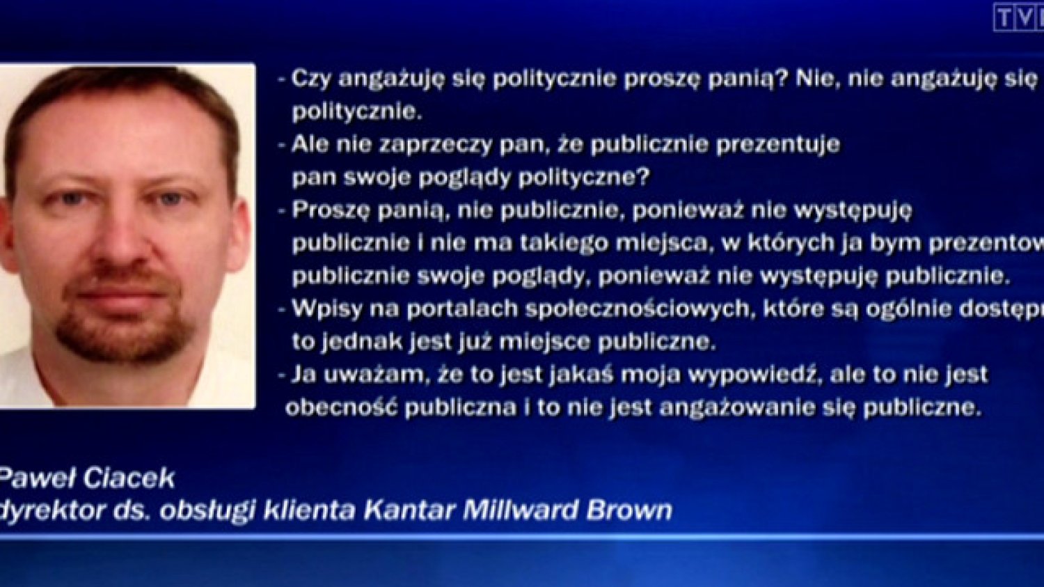 Paweł Ciacek z firmy stojącej za sondażami politycznymi ofiarą "Wiadomości".