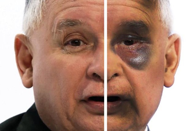 Tym razem Janusz Palikot opublikował plakat przedstawiający pobitego Jarosława Kaczyńskiego