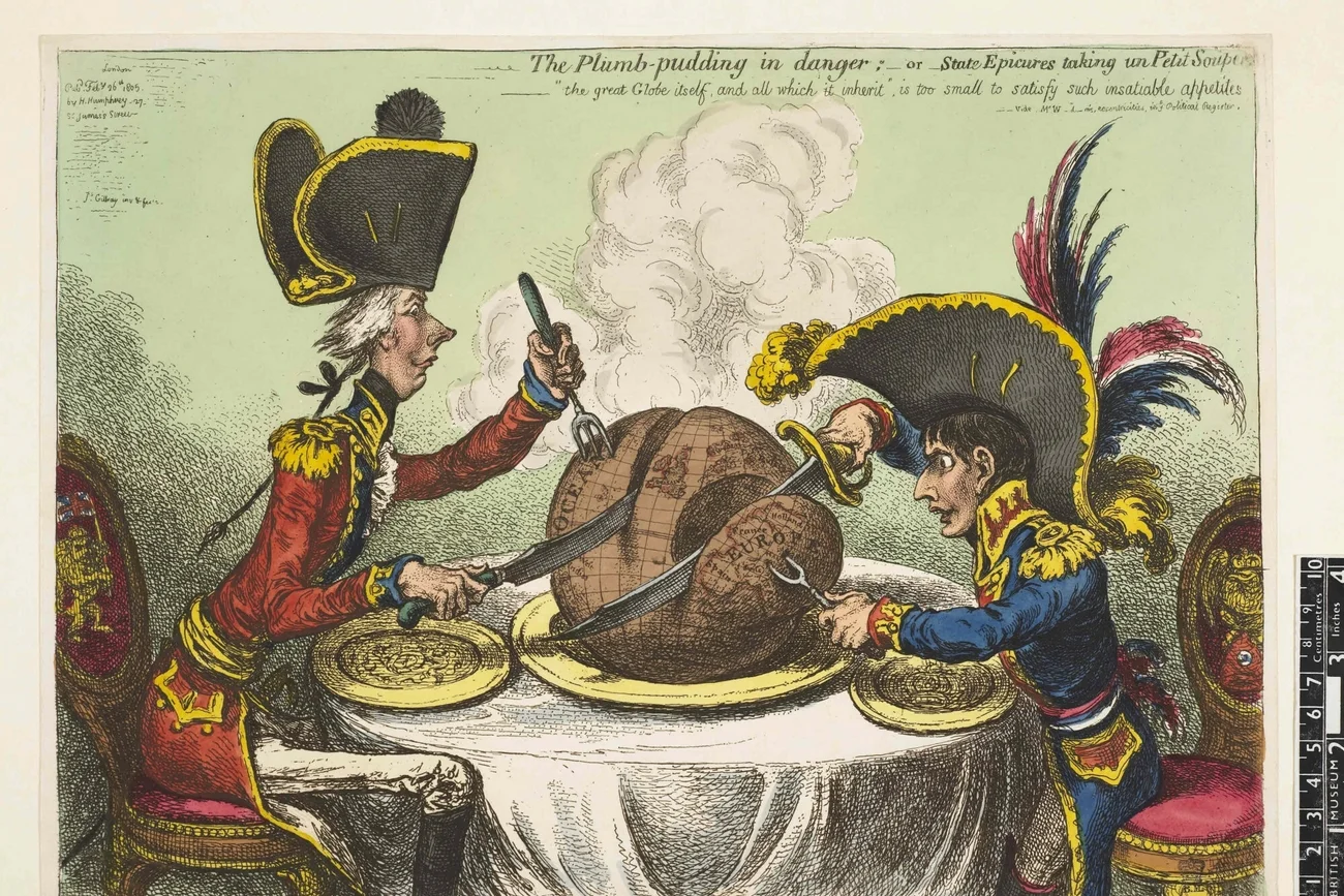Napoleon Bonaparte przedstawiony na rycinie James Gillray.