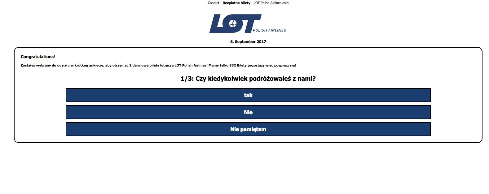 A tak wygląda fragment fałszywej strony LOT-u.