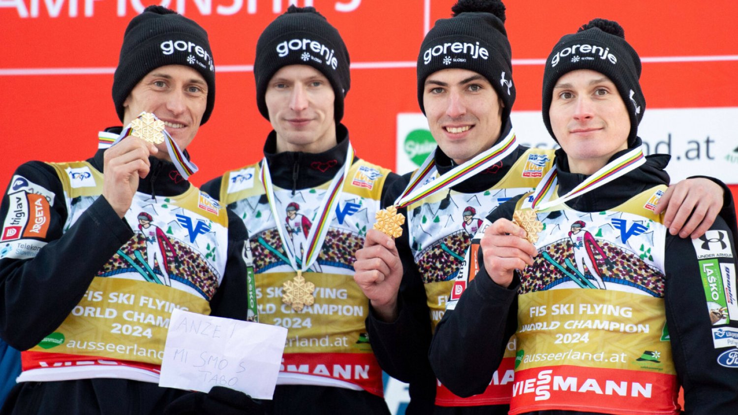 Peter Prevc, Lovro Kos, Timi Zajc i Domen Prevc – mistrzowie świata lotach narciarskich 2024