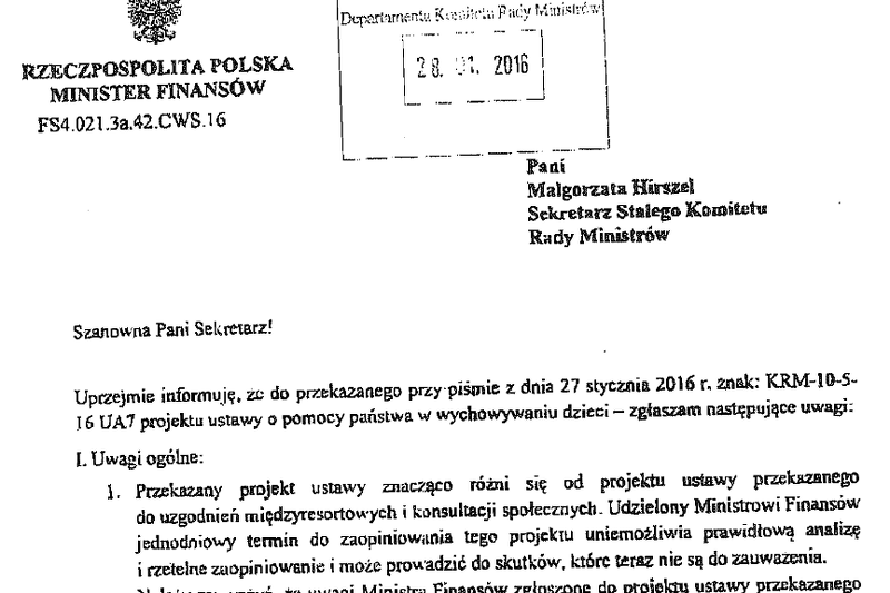 Minister finansów nie zostawia suchej nitki na projekcie 500 złotych na dziecko