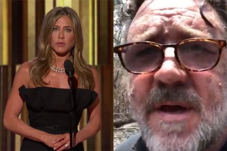 Jennifer Aniston wygłosiła przemówienie w imieniu laureata Złotego Globu - Russela Crowe'a