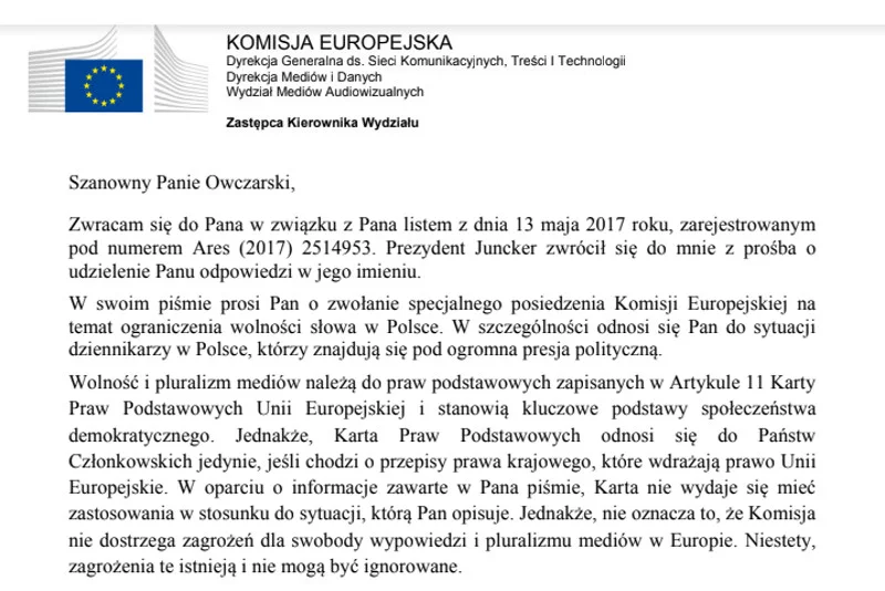 Piotr Owczarski, po tym jak go zwolniono, pomocy szukał także w Komisji Europejskiej