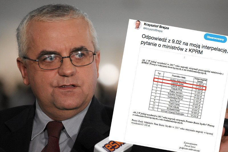 Minister Adam Lipiński chyba przegapił dodatkowe wpływy na swoje konto.