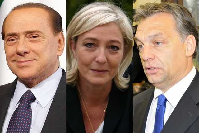 Silvio Berlusconi, Marine Le Pen i Viktor Orban