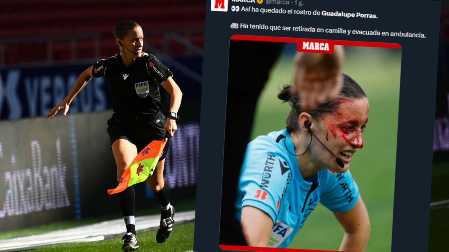 Sędzia LaLiga zniesiona na noszach z boiska. Jej twarz była cała we krwi