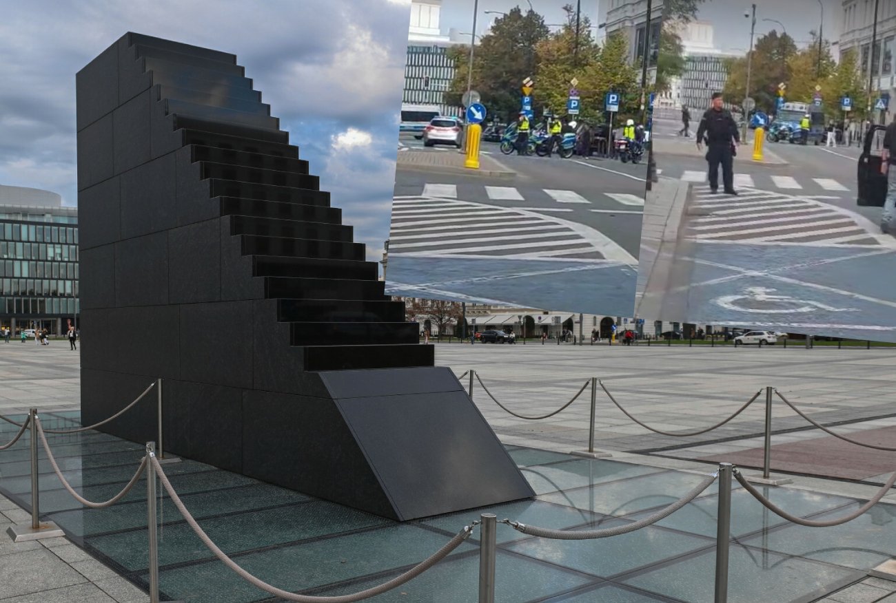 Akcja policji w centrum Warszawy. Mężczyzna wszedł na pomnik smoleński.