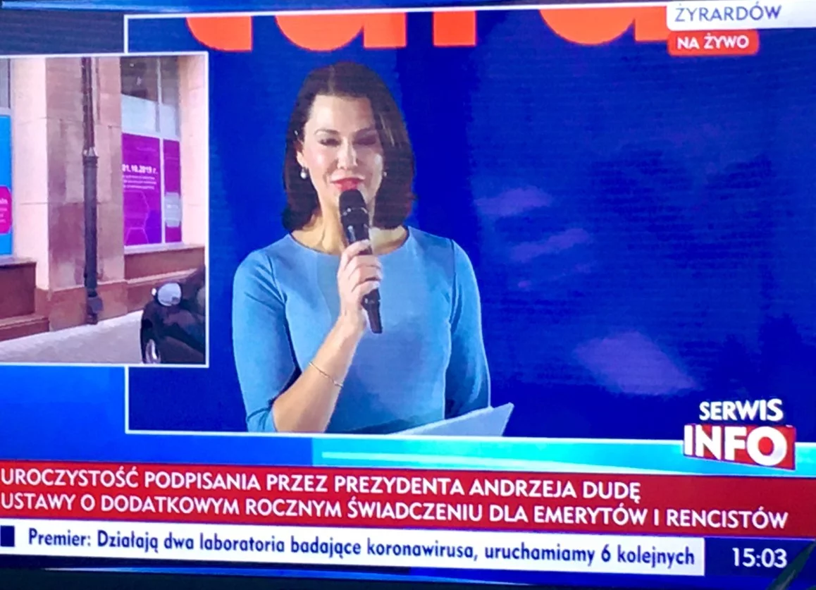 Anna Popek z TVP poprowadziła galę prezydenta z okazji podpisania ustawy o tzw. 13. emeryturze.