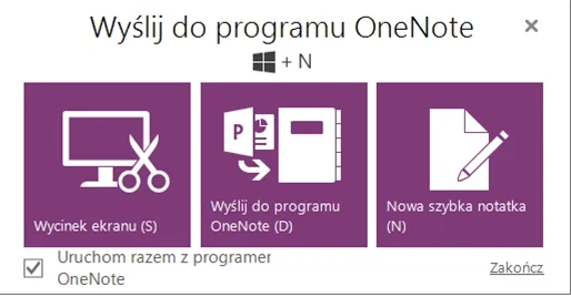 Funkcja Wyślij do OneNote