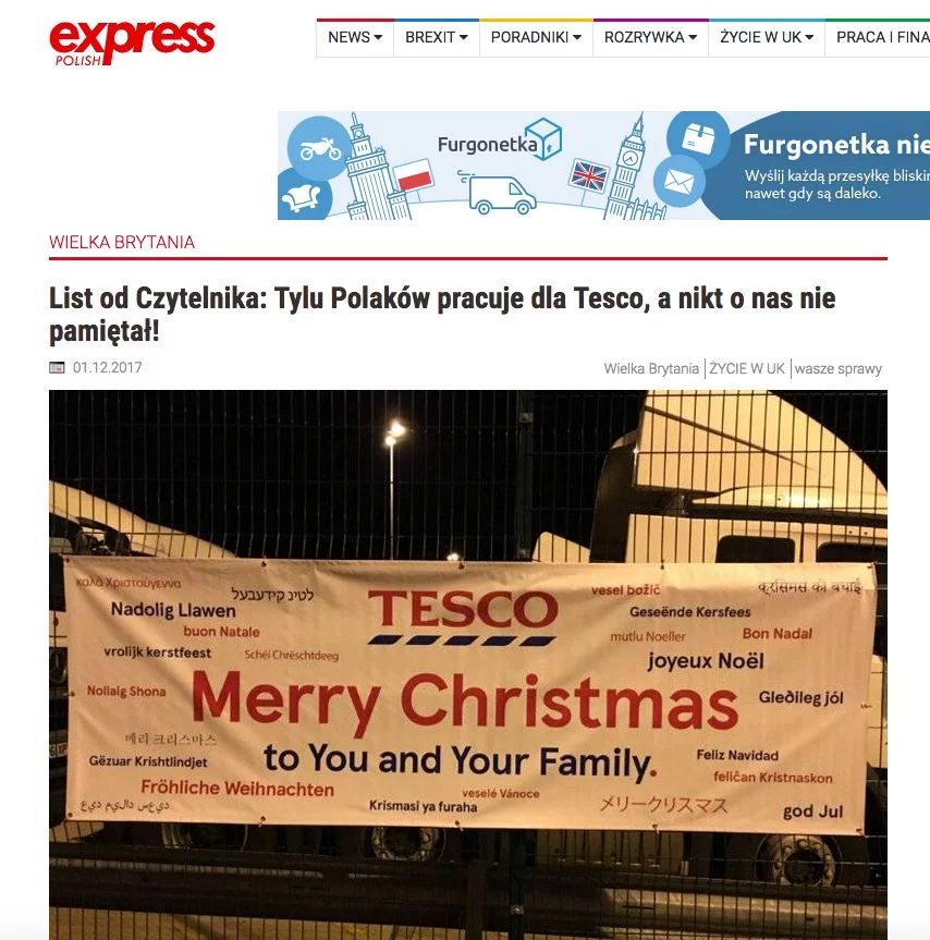 Tak wygląda baner z świątecznymi życzeniami od Tesco.