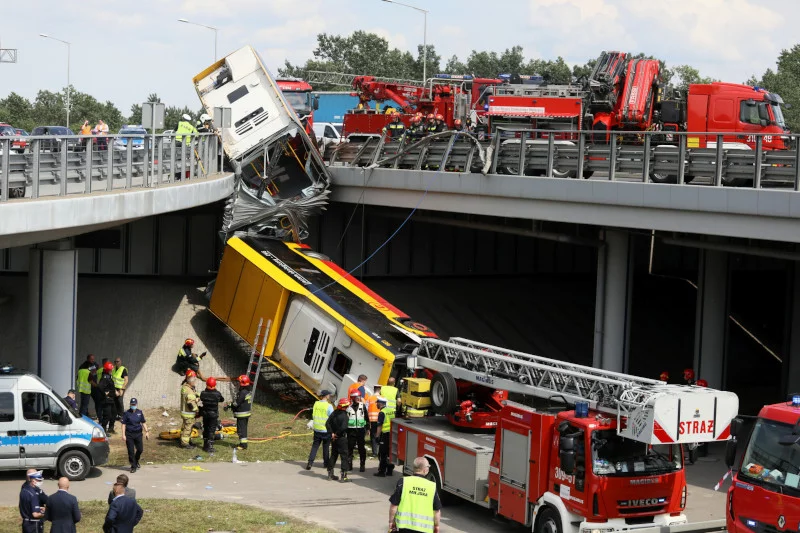 Wypadek miejskiego autobusu na wiadukcie trasy S8, na zjeździe z mostu Grota-Roweckiego.