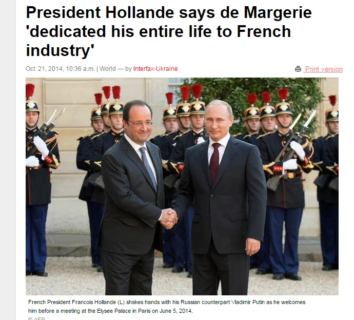 Prezydent Hollande powiedział o Margerie: „poświęcił całe swoje życie dla przemysłu francuskiego”.