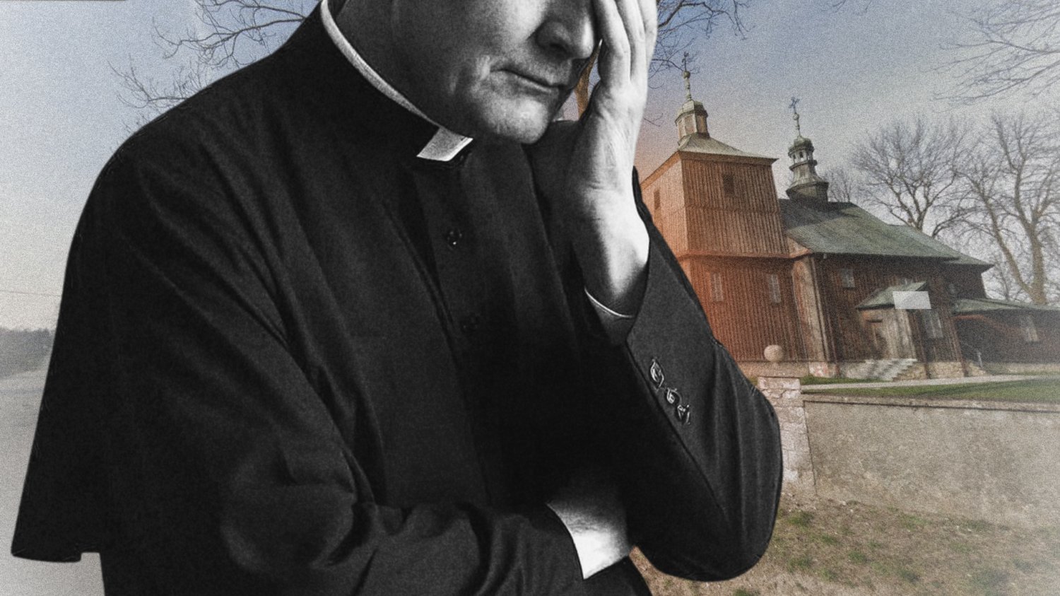 ksiądz na tle miejscowości
